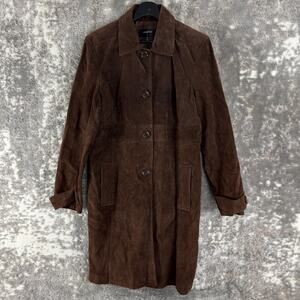 Colebrook Size XL Leather Outdoor Trench Coat Brown Button Collar Long Sleeve